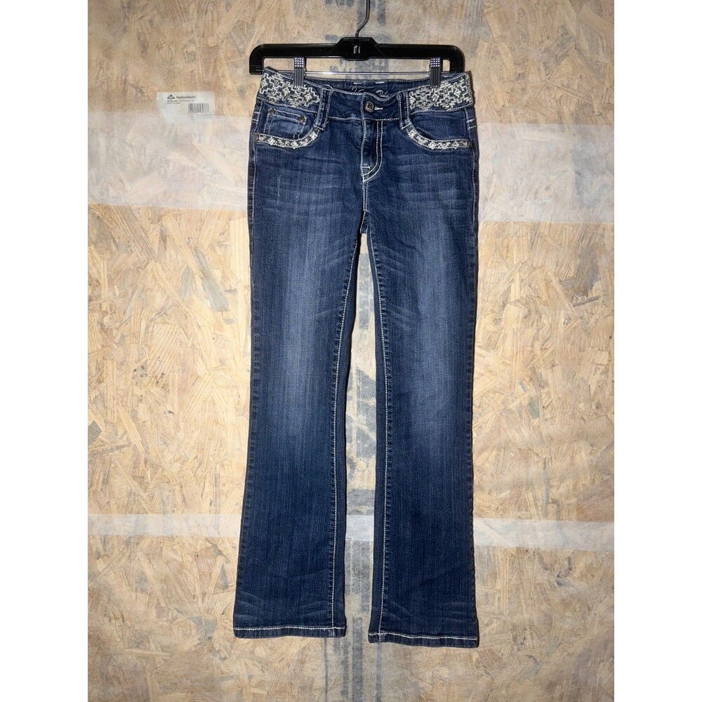 Keya USA Women's Jeans Bootcut Size 30 Embroidered Pockets Embellished Blue Pant